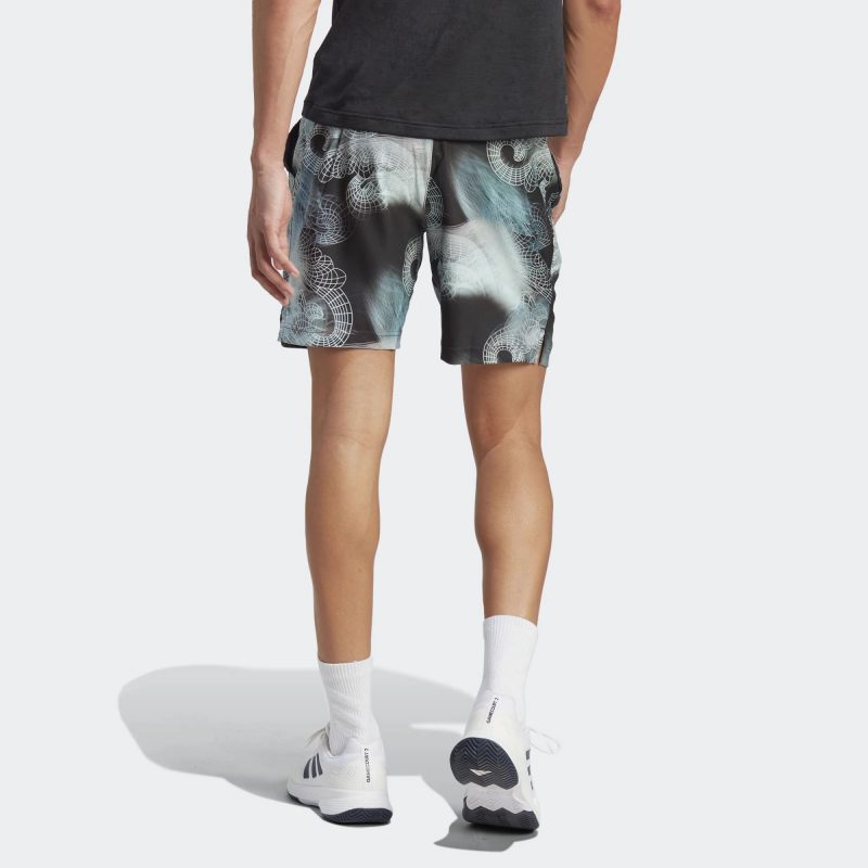 Adidas กางเกงเทนนิสผู้ชาย Tennis Printed AEROREADY Ergo Pro Shorts | Black/Semi Flash Aqua/Dash Grey ( HZ3261 ) - Image 4