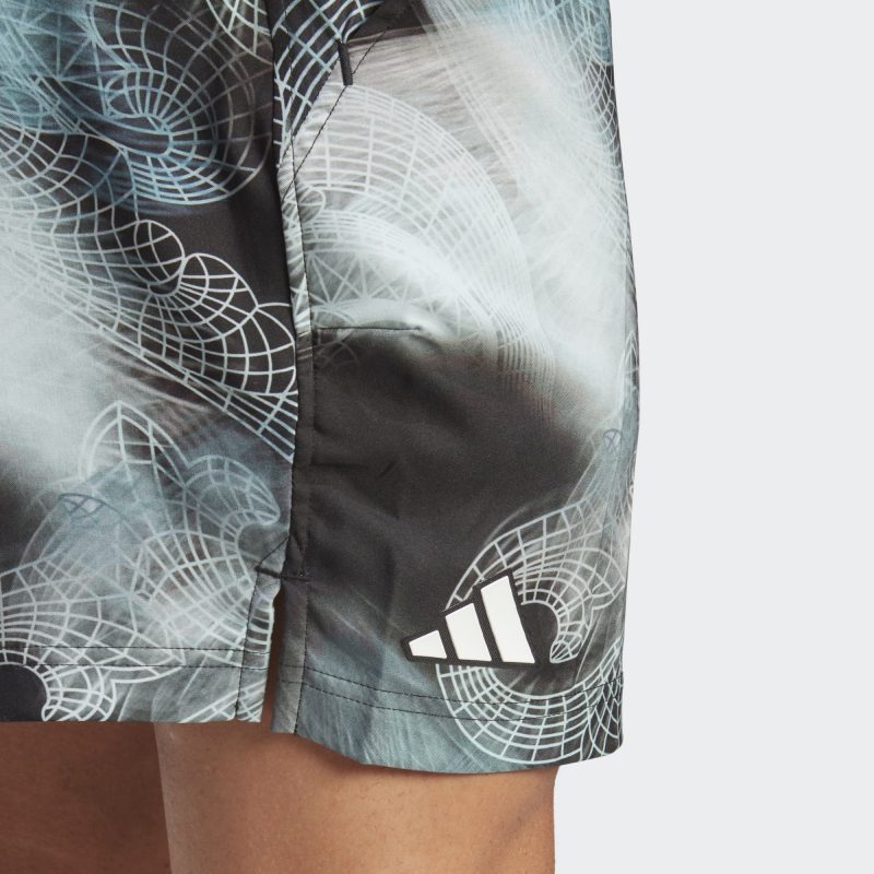 Adidas กางเกงเทนนิสผู้ชาย Tennis Printed AEROREADY Ergo Pro Shorts | Black/Semi Flash Aqua/Dash Grey ( HZ3261 ) - Image 6