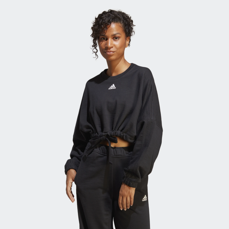 Adidas เสื้อครอปผู้หญิง Dance Crop Versatile Sweatshirt | Black/Black ( IC6624 ) - Image 2