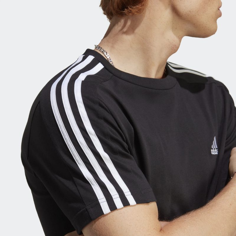 Adidas เสื้อกีฬาผู้ชาย Essentials Single Jersey 3-Stripes Tee | Black/White ( IC9334 ) - Image 7