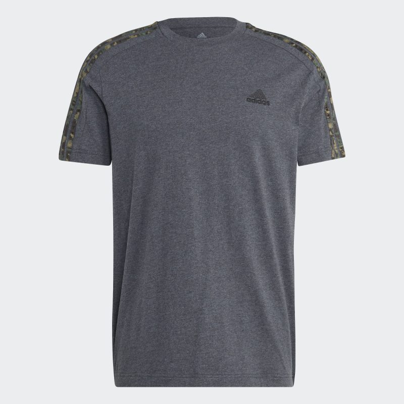 Adidas เสื้อกีฬาผู้ชาย Essentials Single Jersey 3-Stripes Tee | Dark Grey Heather/Black ( IC9344 )