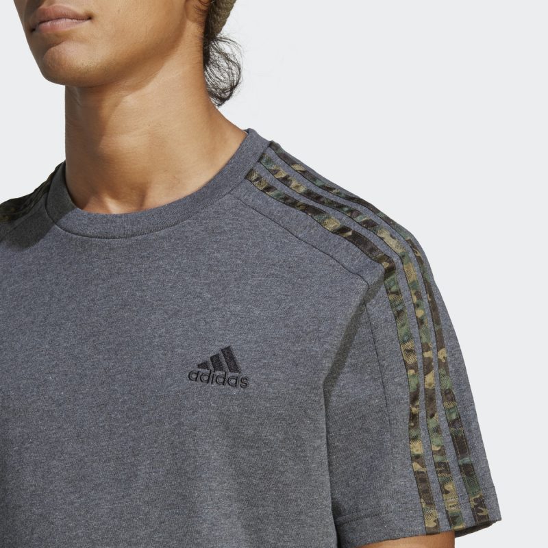 Adidas เสื้อกีฬาผู้ชาย Essentials Single Jersey 3-Stripes Tee | Dark Grey Heather/Black ( IC9344 ) - Image 5