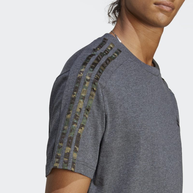 Adidas เสื้อกีฬาผู้ชาย Essentials Single Jersey 3-Stripes Tee | Dark Grey Heather/Black ( IC9344 ) - Image 6