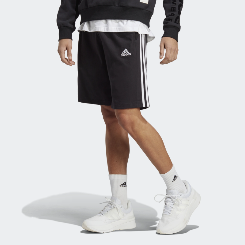 Adidas กางเกงกีฬาขาสั้นผู้ชาย Essentials Single Jersey 3-Stripes Shorts | Black/White ( IC9382 ) - Image 2