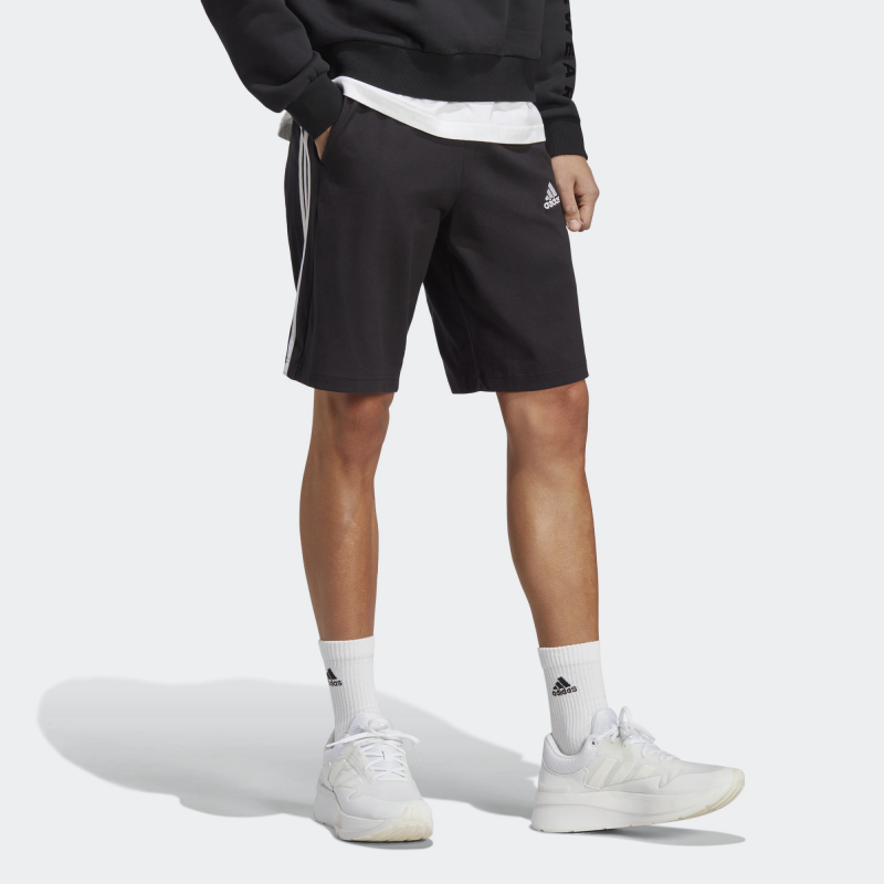 Adidas กางเกงกีฬาขาสั้นผู้ชาย Essentials Single Jersey 3-Stripes Shorts | Black/White ( IC9382 ) - Image 4