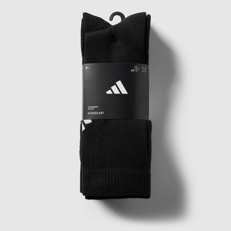 Adidas ถุงเท้า Performance Cushioned Crew Socks 3 Pairs | Black/Black/Black ( IC9521 ) - Image 7