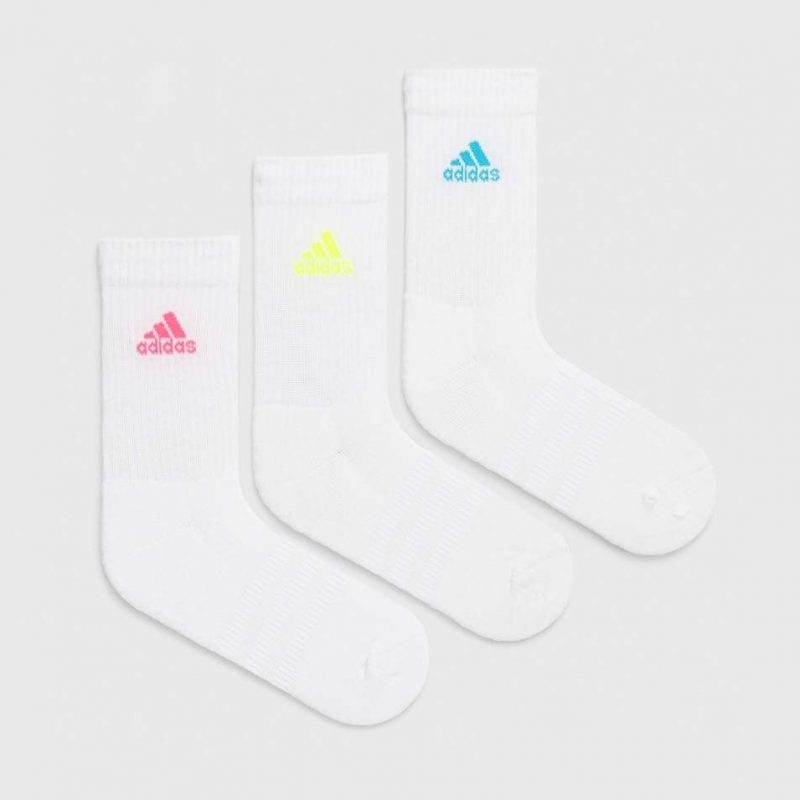 Adidas ถุงเท้า Cushioned Crew Socks 3 Pairs | White/Lucid Cyan/Lucid Lemon/Lucid Pink ( IK0352 ) - Image 2