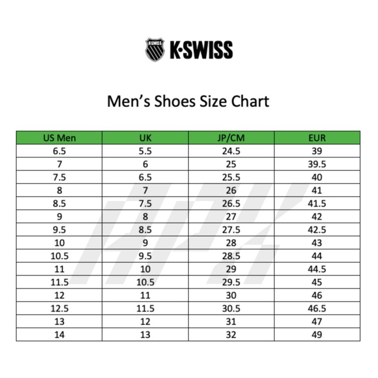 K Swiss Size Chart