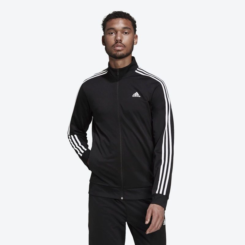 Adidas เสื้อแจ็คเก็ตผู้ชาย Essentials Warm-Up 3-Stripes Track Jacket | Black / White ( H46099 ) - Image 2