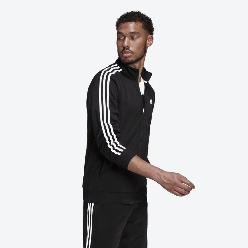 Adidas เสื้อแจ็คเก็ตผู้ชาย Essentials Warm-Up 3-Stripes Track Jacket | Black / White ( H46099 ) - Image 4