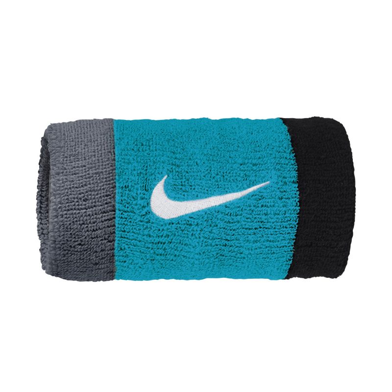 Nike ปลอกรัดข้อมือเทนนิสแบบยาว Swoosh Doublewide Wristbands 2-Pack | Cool Grey/Teal Nebula/Black ( N.000.1586.017 ) - Image 2