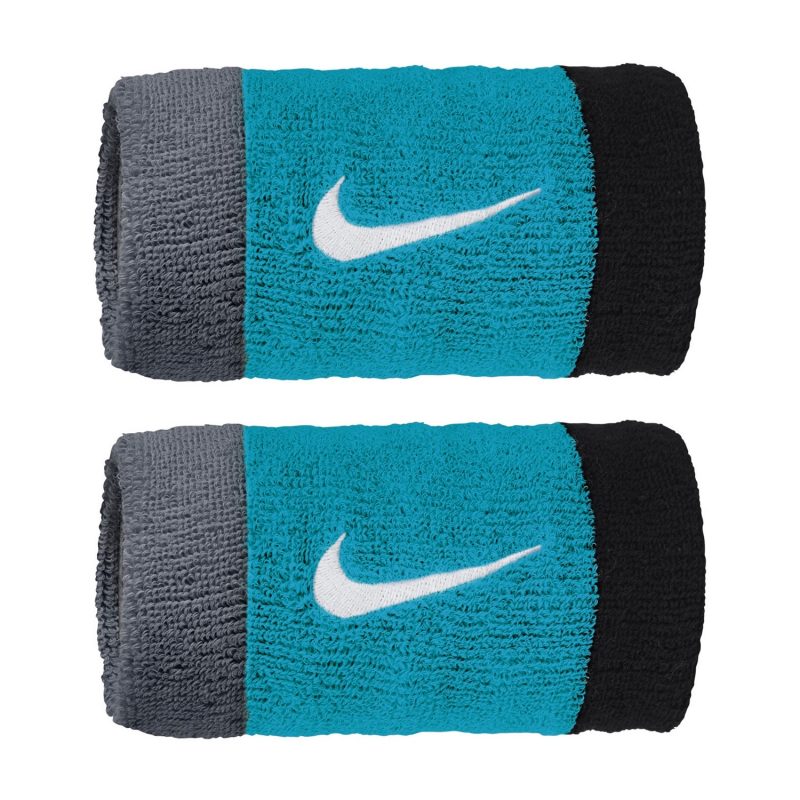 Nike ปลอกรัดข้อมือเทนนิสแบบยาว Swoosh Doublewide Wristbands 2-Pack | Cool Grey/Teal Nebula/Black ( N.000.1586.017 ) - Image 3