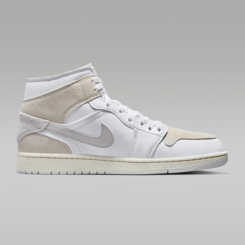 Nike รองเท้าผ้าใบผู้ชาย Air Jordan 1 Mid SE Craft | White/Tech Grey/Sail/Light Orewood Brown ( DM9652-120 ) - Image 3