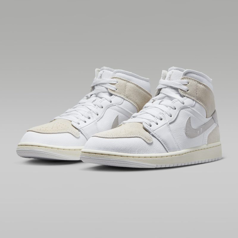 Nike รองเท้าผ้าใบผู้ชาย Air Jordan 1 Mid SE Craft | White/Tech Grey/Sail/Light Orewood Brown ( DM9652-120 ) - Image 5