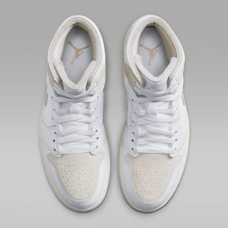 Nike รองเท้าผ้าใบผู้ชาย Air Jordan 1 Mid SE Craft | White/Tech Grey/Sail/Light Orewood Brown ( DM9652-120 ) - Image 6