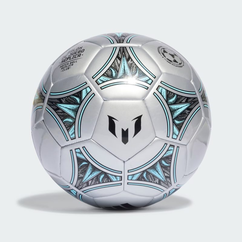 Adidas ลูกฟุตบอล Silver Messi Club Ball | Silver Metallic/Core Black/Bliss Blue F22 ( IA0972 ) - Image 2