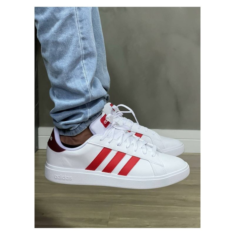 Adidas รองเท้าผ้าใบผู้ชาย Grand Court Base 2.0 | Cloud White/Better Scarlet S23/Shadow Red ( ID4453 ) - Image 9