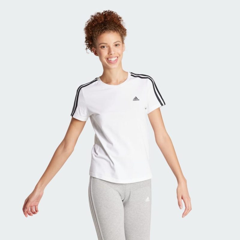 Adidas เสื้อยืด ESSENTIALS SLIM 3-STRIPES | White / Black | (GL0783)