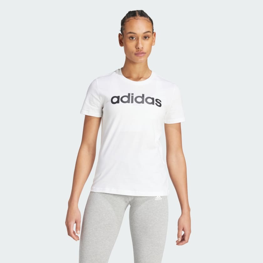 Adidas เสื้อยืดโลโก้ทรงสลิม LOUNGEWEAR ESSENTIALS | White / Black | (GL0768)