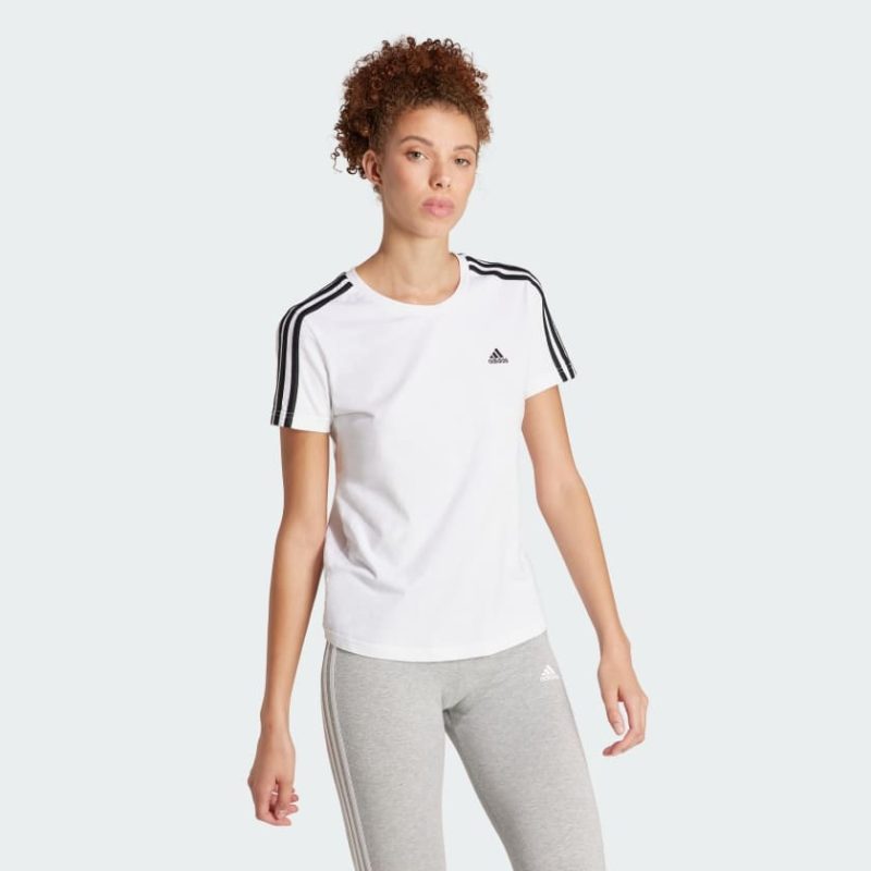 Adidas เสื้อยืด ESSENTIALS SLIM 3-STRIPES | White / Black | (GL0783) - Image 3