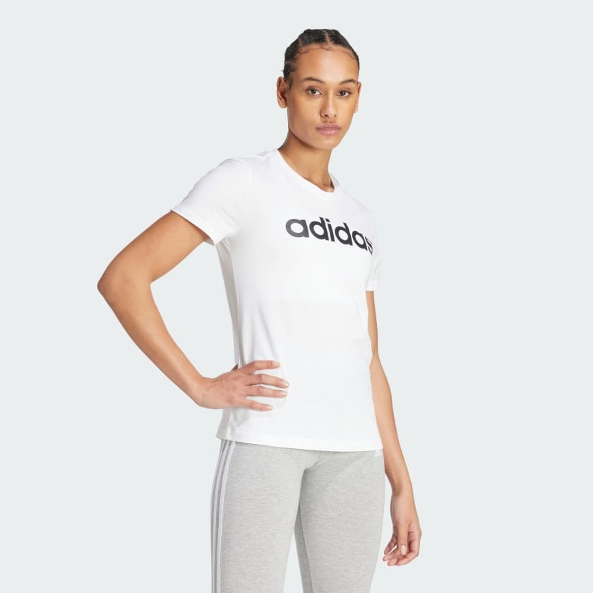 Adidas เสื้อยืดโลโก้ทรงสลิม LOUNGEWEAR ESSENTIALS | White / Black | (GL0768) - Image 3