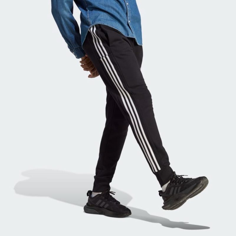 Adidas กางเกงขายาว ESSENTIALS FRENCH TERRY TAPERED CUFF 3-STRIPES | Black / White | (HA4337) - Image 4