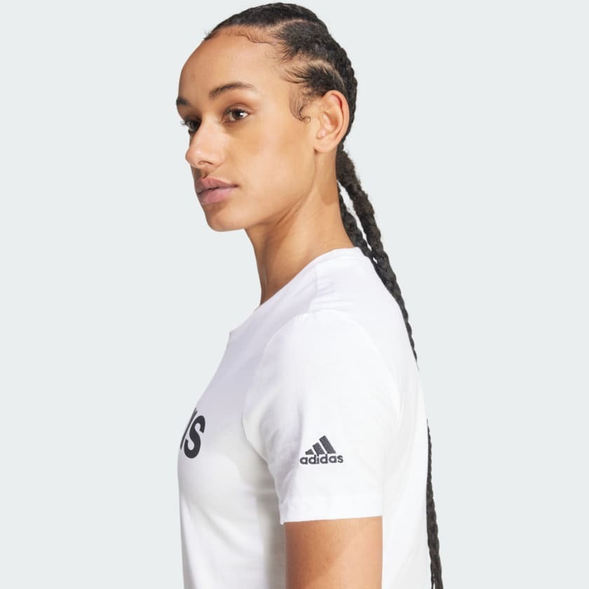 Adidas เสื้อยืดโลโก้ทรงสลิม LOUNGEWEAR ESSENTIALS | White / Black | (GL0768) - Image 5