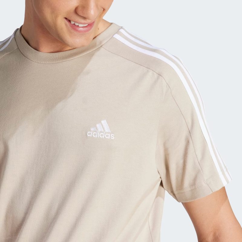 Adidas เสื้อยืดผู้ชาย Essentials Single Jersey 3-Stripes Tee | Wonder Beige ( IJ8685 ) - Image 5