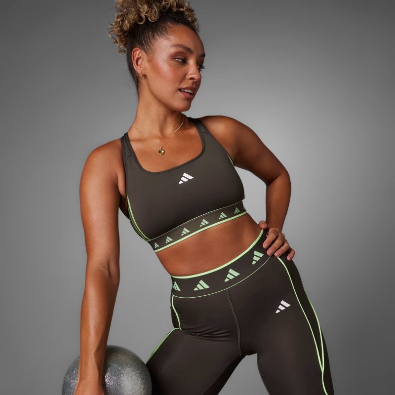 Adidas สปอร์ตบรา Powerreact Training Medium-Support Hyperglam Color Pop Bra | Shadow Olive/Green Spark ( IS4499 ) - Image 3