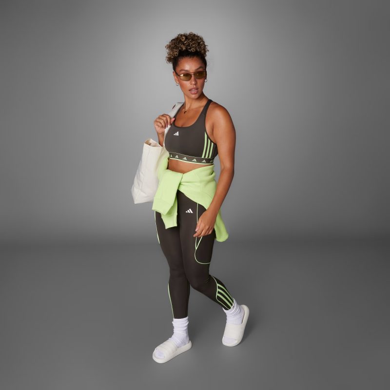 Adidas สปอร์ตบรา Powerreact Training Medium-Support Hyperglam Color Pop Bra | Shadow Olive/Green Spark ( IS4499 ) - Image 9