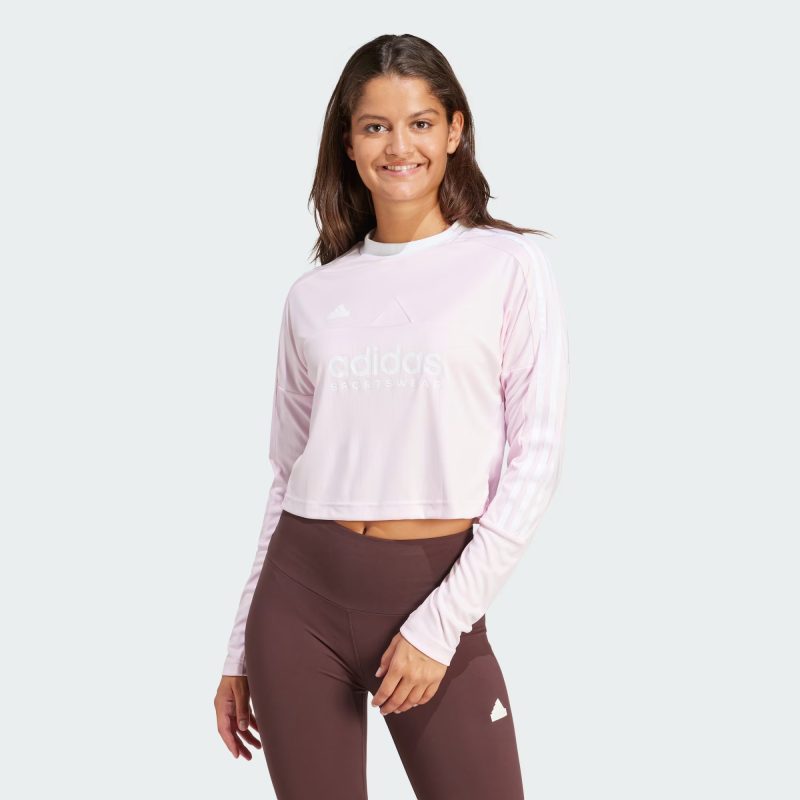 Adidas เสื้อยืดแขนยาวผู้หญิง Tiro 3-Stripes Long Sleeve Tee | Clear Pink ( IS4572 ) - Image 2