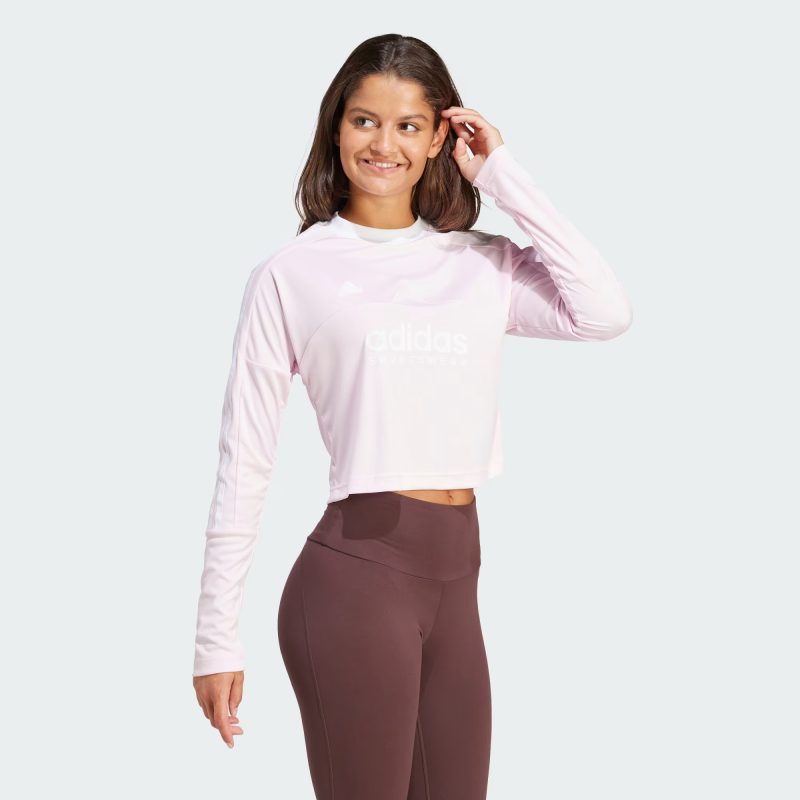 Adidas เสื้อยืดแขนยาวผู้หญิง Tiro 3-Stripes Long Sleeve Tee | Clear Pink ( IS4572 ) - Image 4
