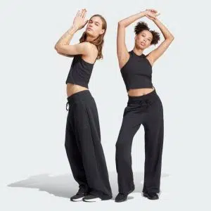 Adidas กางเกงผ้าขาตรงผู้หญิง Lounge French Terry Straight Leg Pants | Black | (IR8784)