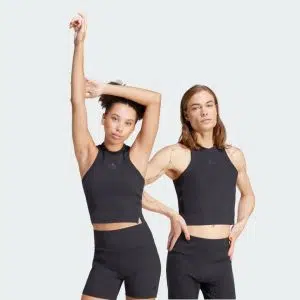 Adidas เสื้อกล้ามทรงครอปแต่งผ้าริบ LOUNGE RIBBED CROP TANK TOP | Black | (IR8785)