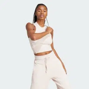 Adidas เสื้อกล้ามทรงครอปแต่งผ้าริบผู้หญิง LOUNGE RIBBED CROP TANK TOP | Putty Mauve | (IR8888)
