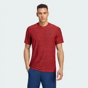 Adidas เสื้อยืดเทรนนิงผู้ชาย TRAIN ESSENTIALS STRETCH | Better Scarlet / Black / Black | (IC7417)