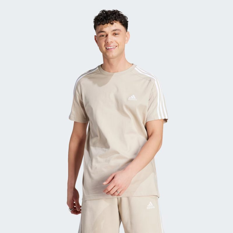 Adidas เสื้อยืดผู้ชาย Essentials Single Jersey 3-Stripes Tee | Wonder Beige ( IJ8685 ) - Image 2