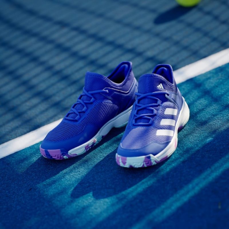Adidas รองเท้าเทนนิสเด็ก Ubersonic 4 Kids | Lucid Blue / Cloud White / Purple Burst ( IF9103 ) - Image 4