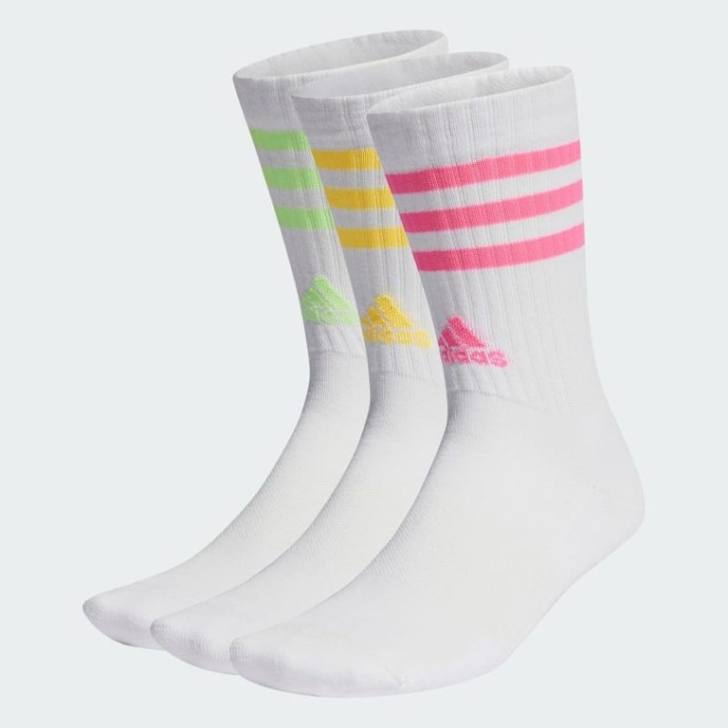 Adidas ถุงเท้า 3-Stripes Cushioned Crew Socks 3 Pairs | White / Lucid Pink / White / Spark ( IP2638 ) - Image 2