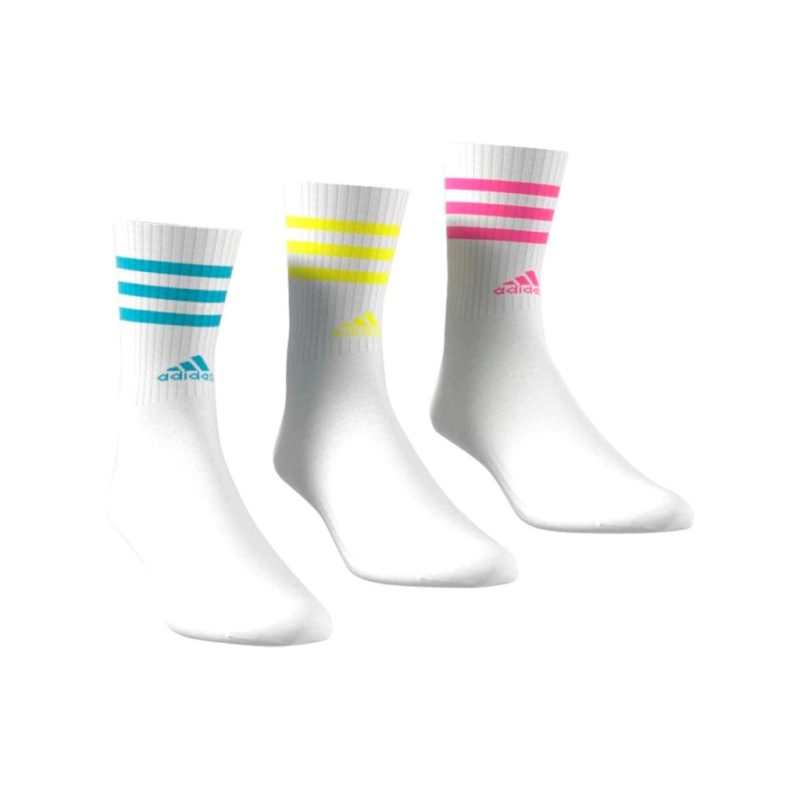 Adidas ถุงเท้า 3-Stripes Cushioned Crew Socks 3 Pairs | White / Lucid Pink / White / Spark ( IP2638 ) - Image 4