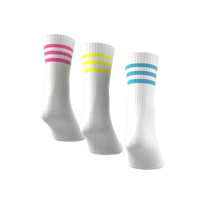 Adidas ถุงเท้า 3-Stripes Cushioned Crew Socks 3 Pairs | White / Lucid Pink / White / Spark ( IP2638 ) - Image 5