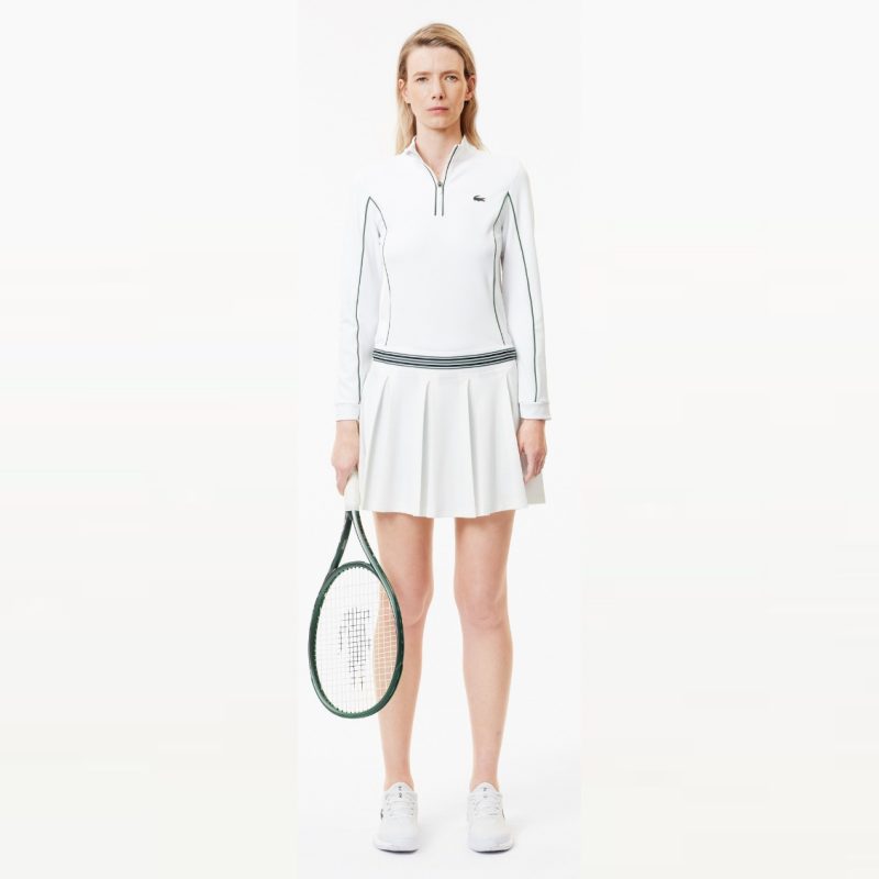 Lacoste กระโปรงเทนนิสผู้หญิง Women’s Piqué Tennis Skirt with Liner | White / Green ( JF0990107WJ ) - Image 2
