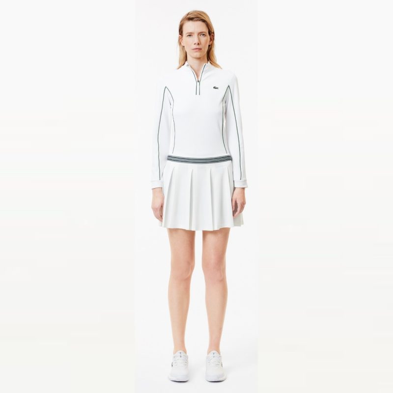 Lacoste กระโปรงเทนนิสผู้หญิง Women’s Piqué Tennis Skirt with Liner | White / Green ( JF0990107WJ ) - Image 3