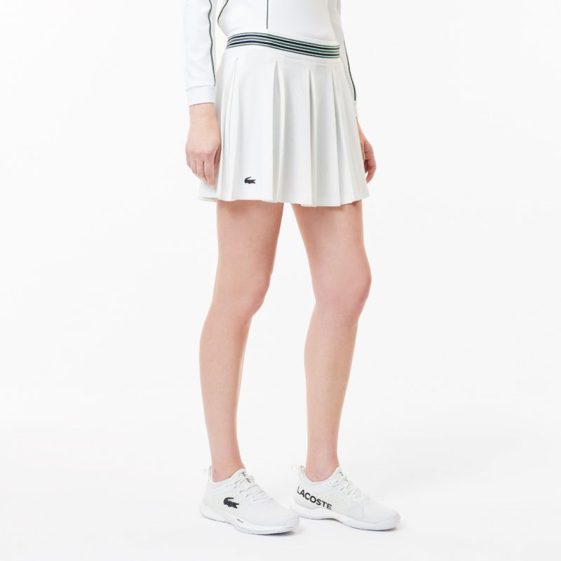 Lacoste กระโปรงเทนนิสผู้หญิง Women’s Piqué Tennis Skirt with Liner | White / Green ( JF0990107WJ ) - Image 5