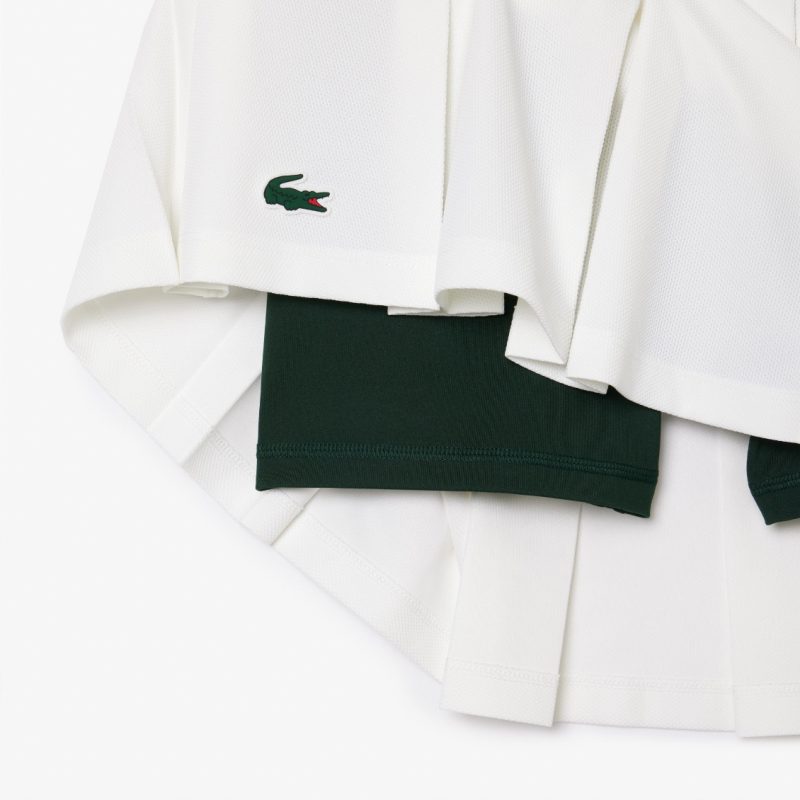 Lacoste กระโปรงเทนนิสผู้หญิง Women’s Piqué Tennis Skirt with Liner | White / Green ( JF0990107WJ ) - Image 6