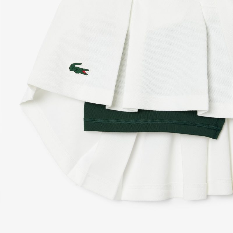 Lacoste กระโปรงเทนนิสผู้หญิง Women’s Piqué Tennis Skirt with Liner | White / Green ( JF0990107WJ ) - Image 7