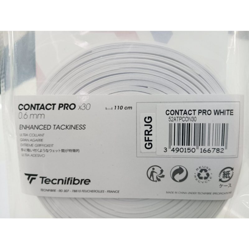 Tecnifibre เทปพันด้าม/กริ๊ปพันด้ามไม้เทนนิส Contact Pro x30 Overgrips Tape Racket Tennis | White ( 52ATPCON30CUT ) - Image 5