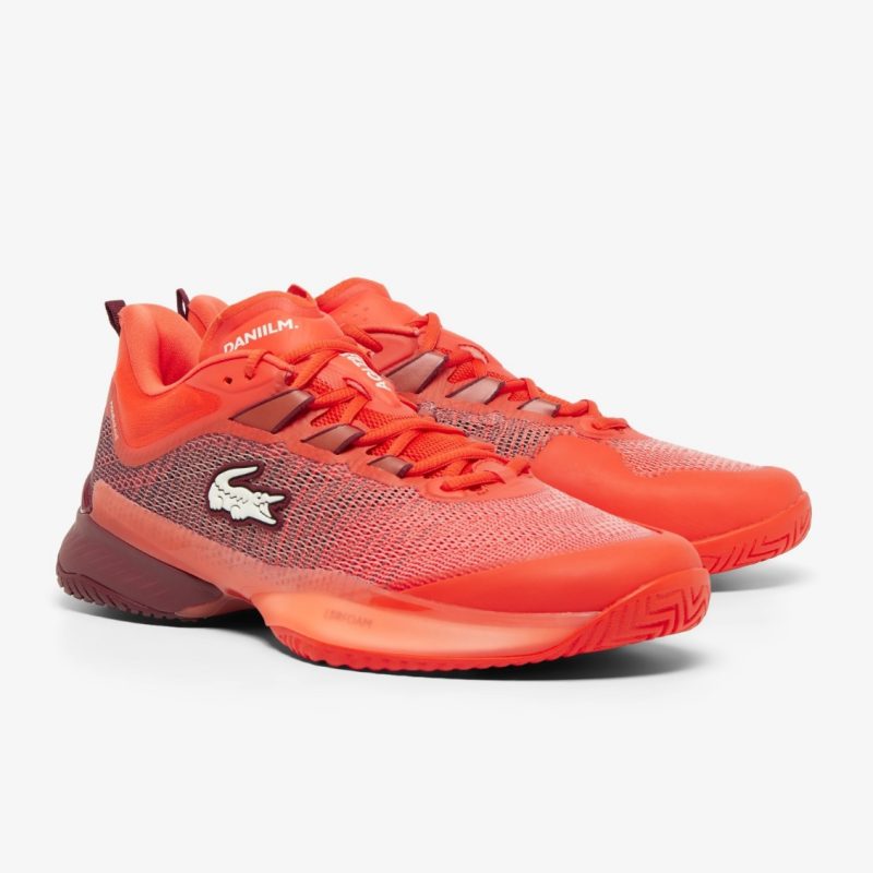 Lacoste รองเท้าเทนนิสผู้ชาย AG-LT23 Ultra MC Tennis Shoes | Orange/Burgundy ( 748SMA0084AMV ) - Image 2