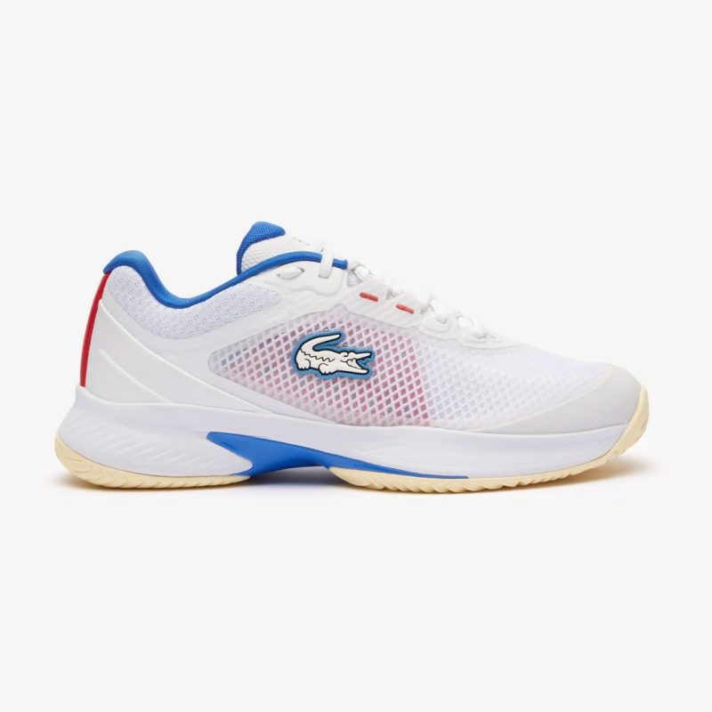 Lacoste รองเท้าเทนนิสผู้ชาย Tech Point SMA Textile Tennis Shoes | White/Blue/Red ( 747SMA00352E8 )