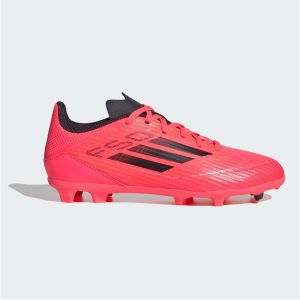 Adidas Kids รองเท้าฟุตบอลเด็ก F50 League Firm/Multi-Ground | Turbo / Aurora Black / Platinum Metallic | ( IF1377 )